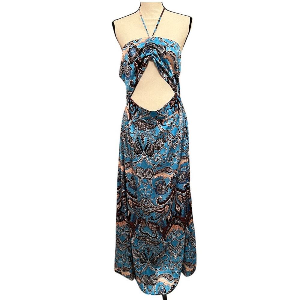 Topshop Petite Paisley Cut Out Halter Maxi Dress Size 10